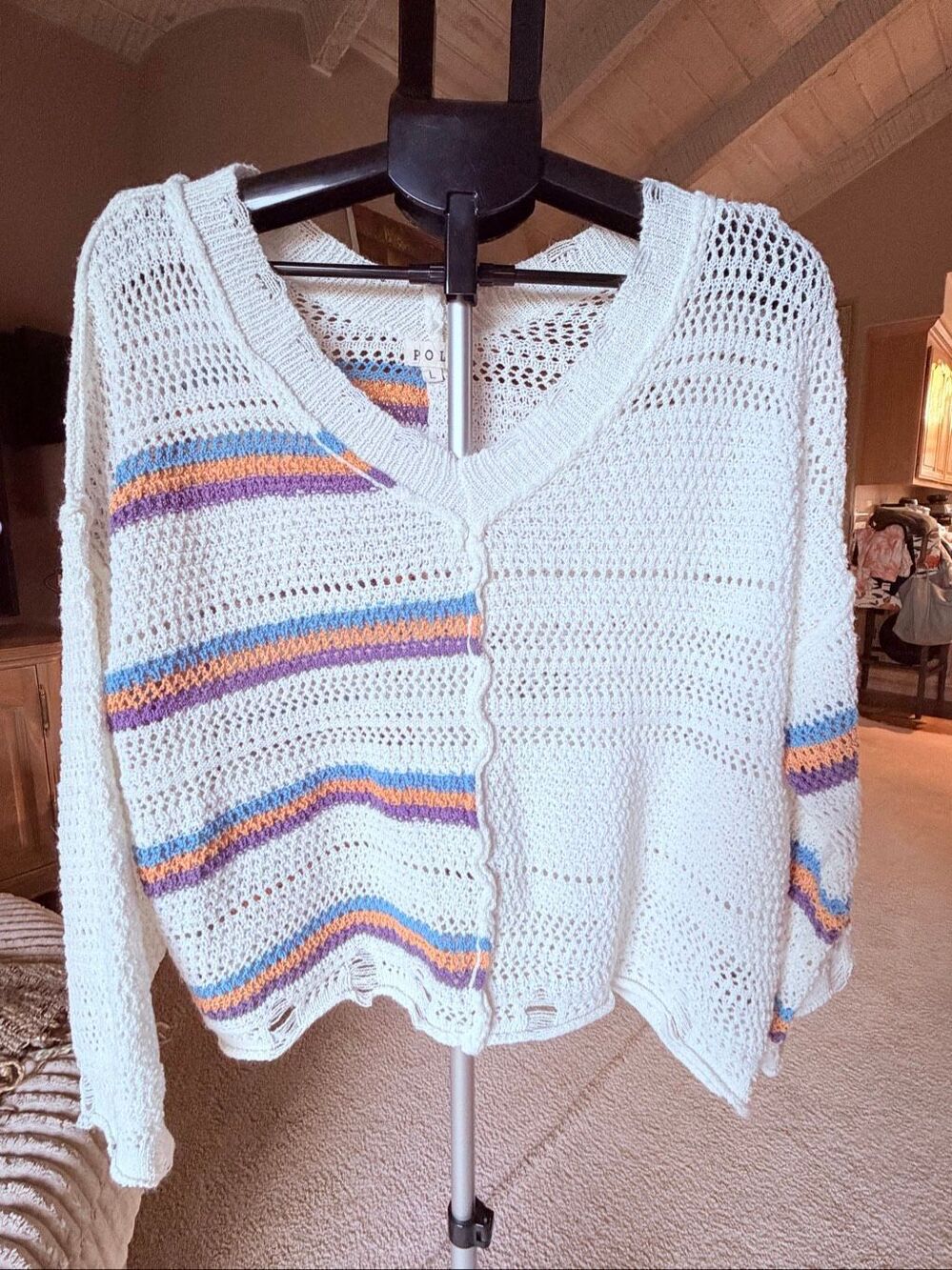 POL open knit distressed hem sweater